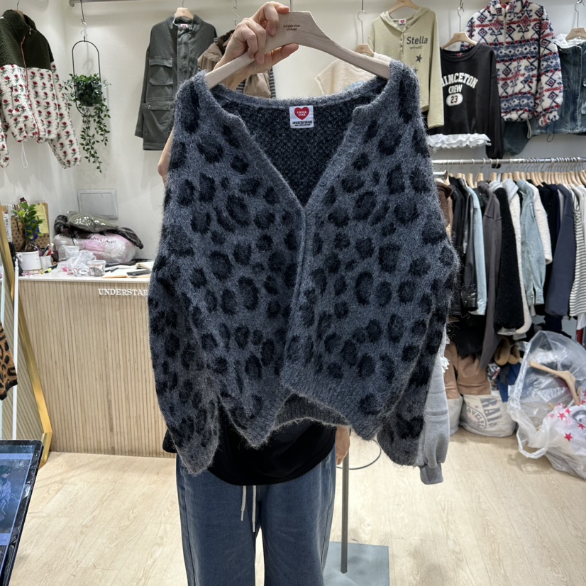 UNDERSTAR_VINTAGE韓國直郵㊣女裝新款休閑針織衫安哥拉羊毛衫豹紋UNDERSTAR_VINTAGE針織衫圖色2
