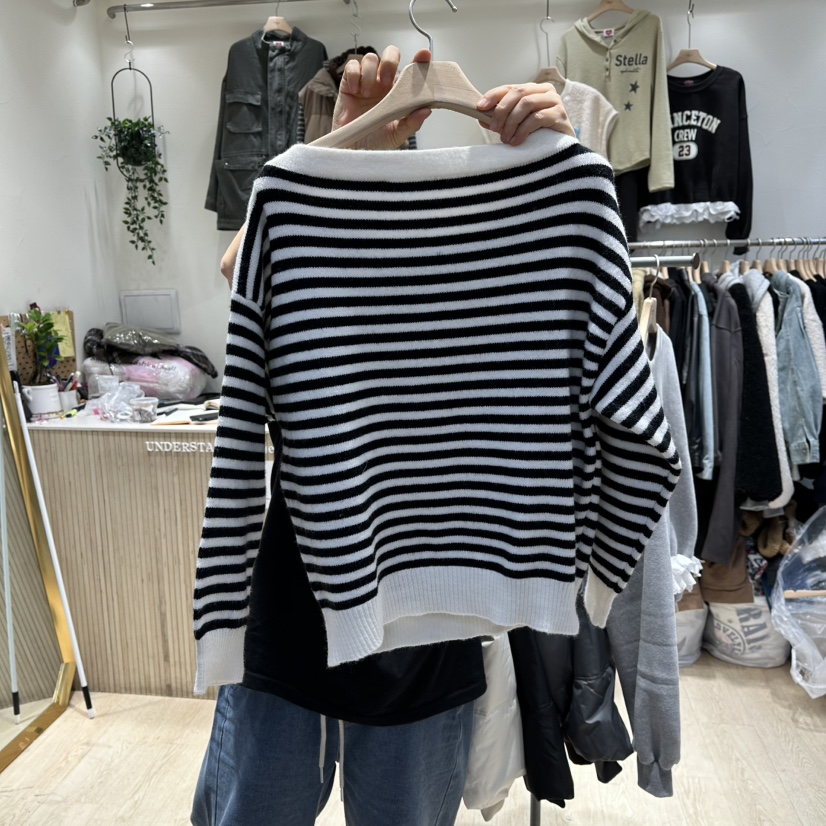 UNDERSTAR_VINTAGE東大門㊣代購女士新品推薦職業針織衫露肩UNDERSTAR_VINTAGE針織衫