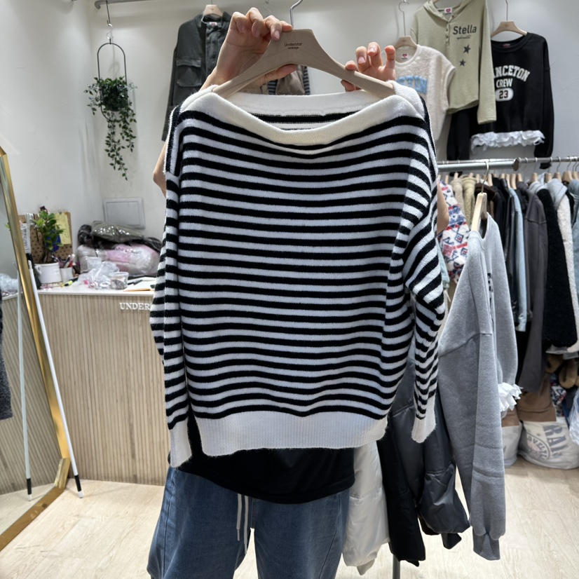 UNDERSTAR_VINTAGE東大門㊣代購女士新品推薦職業針織衫露肩UNDERSTAR_VINTAGE針織衫圖色2