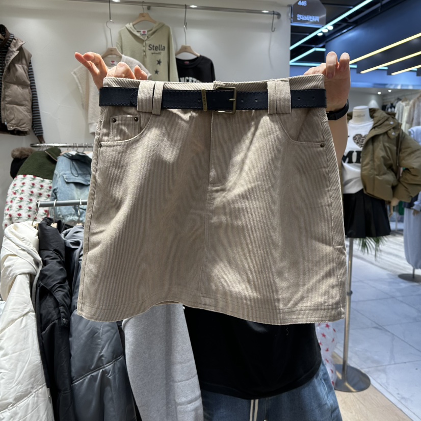 UNDERSTAR_VINTAGE韓國代購㊣女士新品推薦人氣休閑短裙含腰帶UNDERSTAR_VINTAGE短裙圖色1