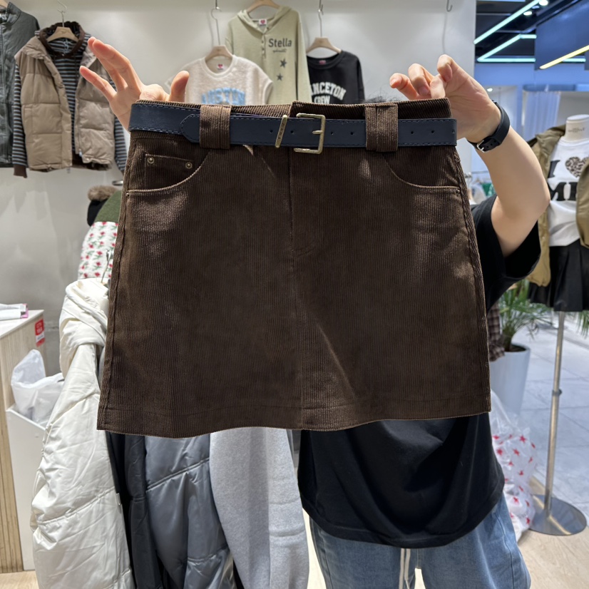 UNDERSTAR_VINTAGE韓國代購㊣女士新品推薦人氣休閑短裙含腰帶UNDERSTAR_VINTAGE短裙圖色2