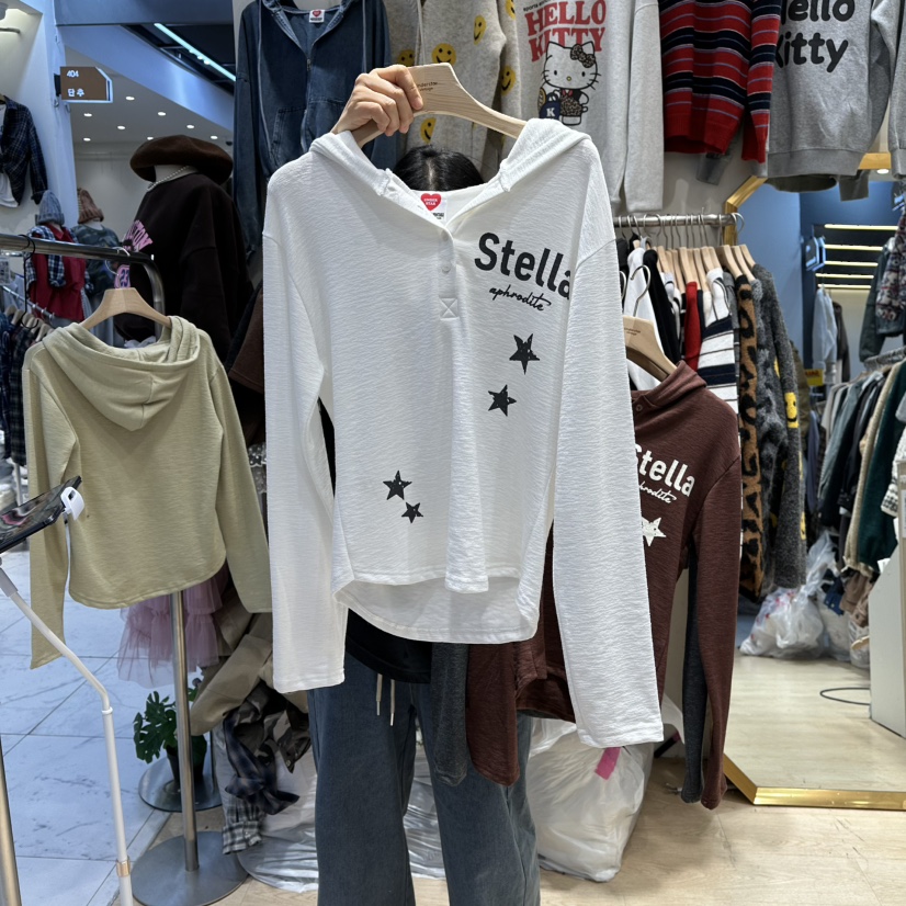 UNDERSTAR_VINTAGE韓國直郵㊣女裝新品時尚熱賣長袖T恤連帽衫UNDERSTAR_VINTAGE長袖T恤圖色1