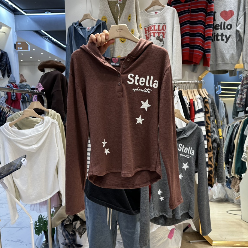 UNDERSTAR_VINTAGE韓國直郵㊣女裝新品時尚熱賣長袖T恤連帽衫UNDERSTAR_VINTAGE長袖T恤圖色3