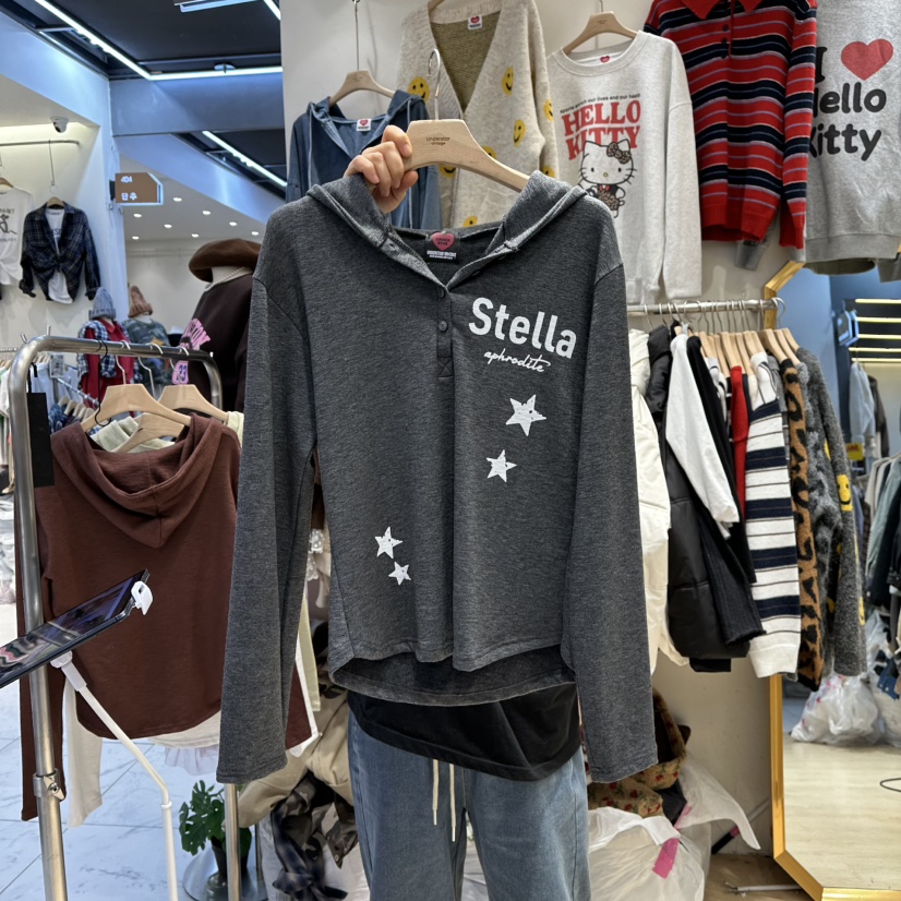 UNDERSTAR_VINTAGE韓國直郵㊣女裝新品時尚熱賣長袖T恤連帽衫UNDERSTAR_VINTAGE長袖T恤圖色4