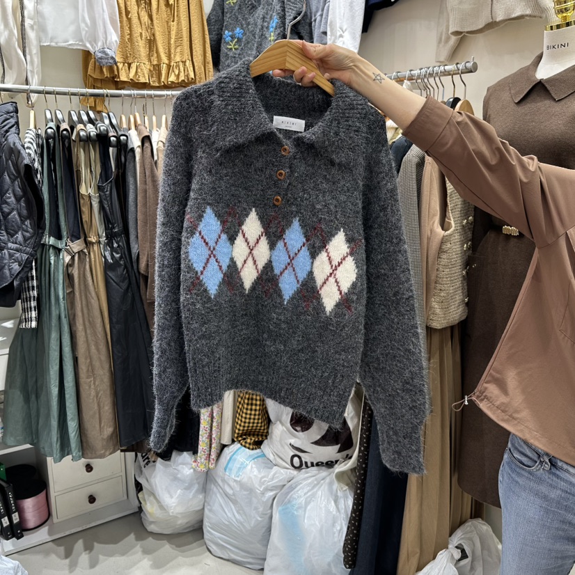 BIKINI東大門㊣代購女士新品推薦熱賣時尚休閑職業毛衣紐扣BIKINI毛衣圖色2