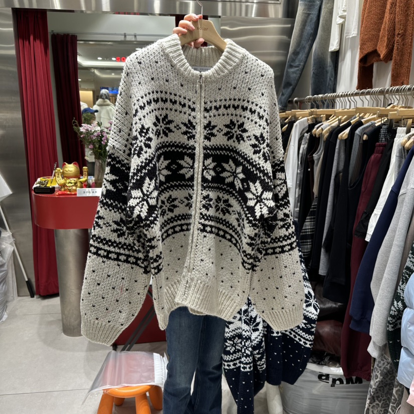 SOLAR東大門㊣直郵女士新款職業時尚休閑25秋冬人氣針織衫拉鏈SOLAR針織衫圖色1