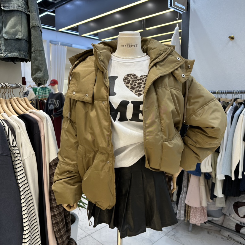 UNDERSTAR_VINTAGE韓國代購㊣女裝新款熱賣短款羽絨服填充連帽UNDERSTAR_VINTAGE短款羽絨服圖色1