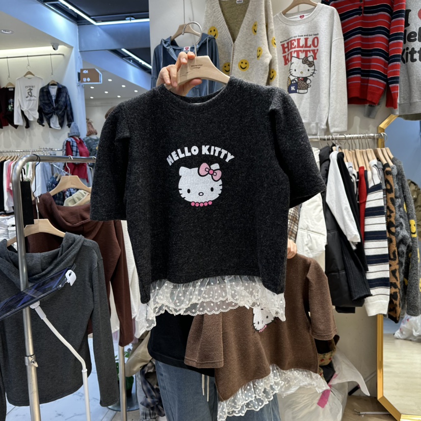 UNDERSTAR_VINTAGE東大門㊣直郵女裝新品25秋冬T恤泡泡袖蕾絲UNDERSTAR_VINTAGET恤圖色3