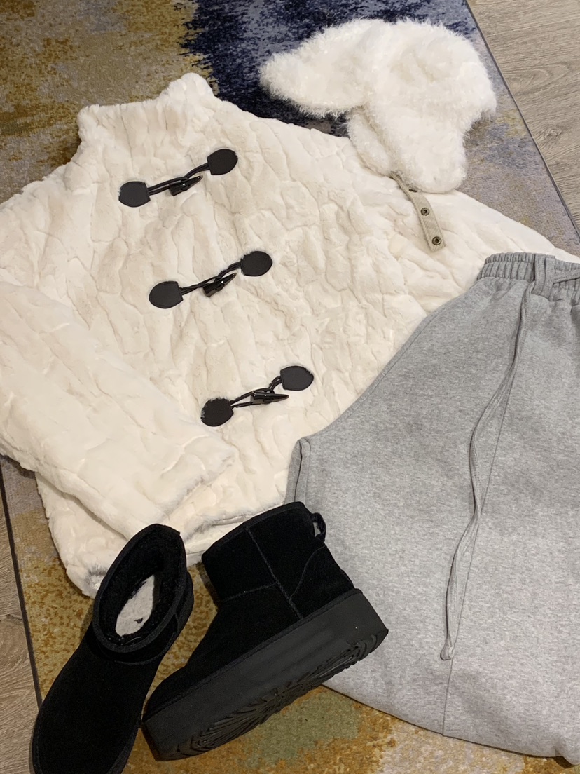 BADCALM韓國直郵㊣女士新品推薦人氣休閑短款大衣帆布包貂皮BADCALM短款大衣