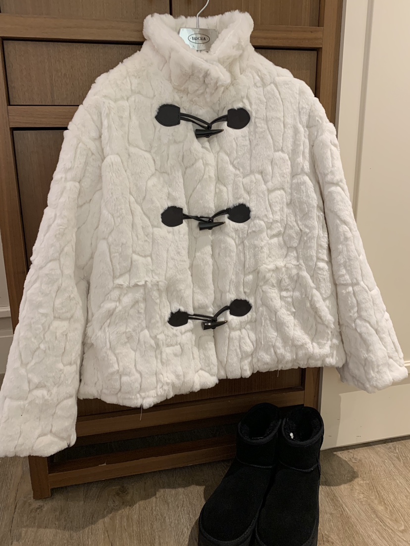 BADCALM韓國直郵㊣女士新品推薦人氣休閑短款大衣帆布包貂皮BADCALM短款大衣