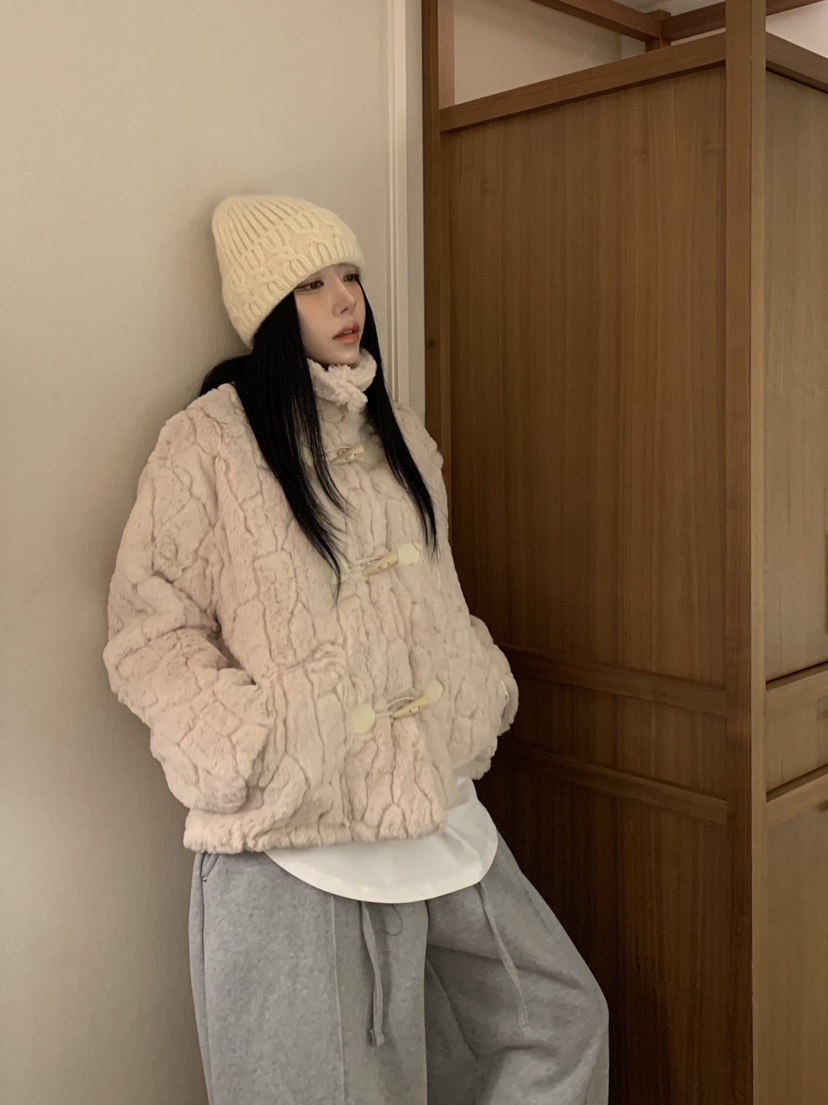 BADCALM韓國直郵㊣女士新品推薦人氣休閑短款大衣帆布包貂皮BADCALM短款大衣