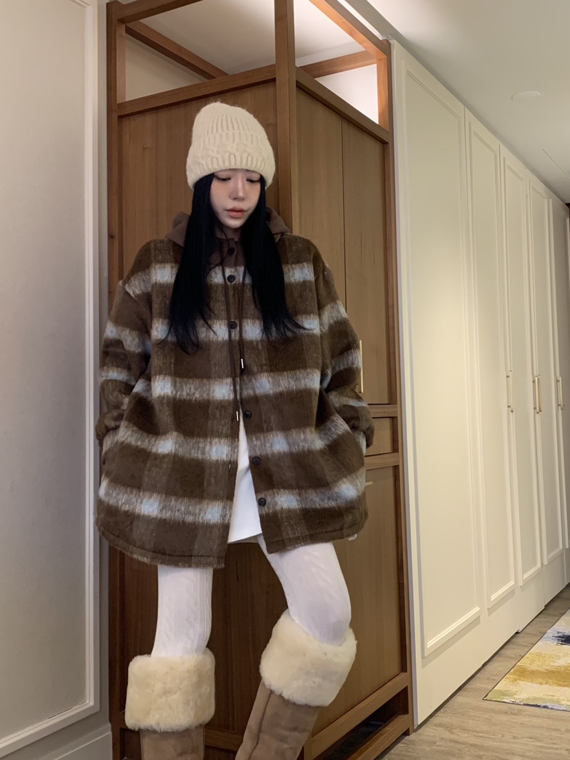 BADCALM東大門㊣直郵女裝新款時尚休閑25秋冬職業夾克羊毛格紋BADCALM夾克