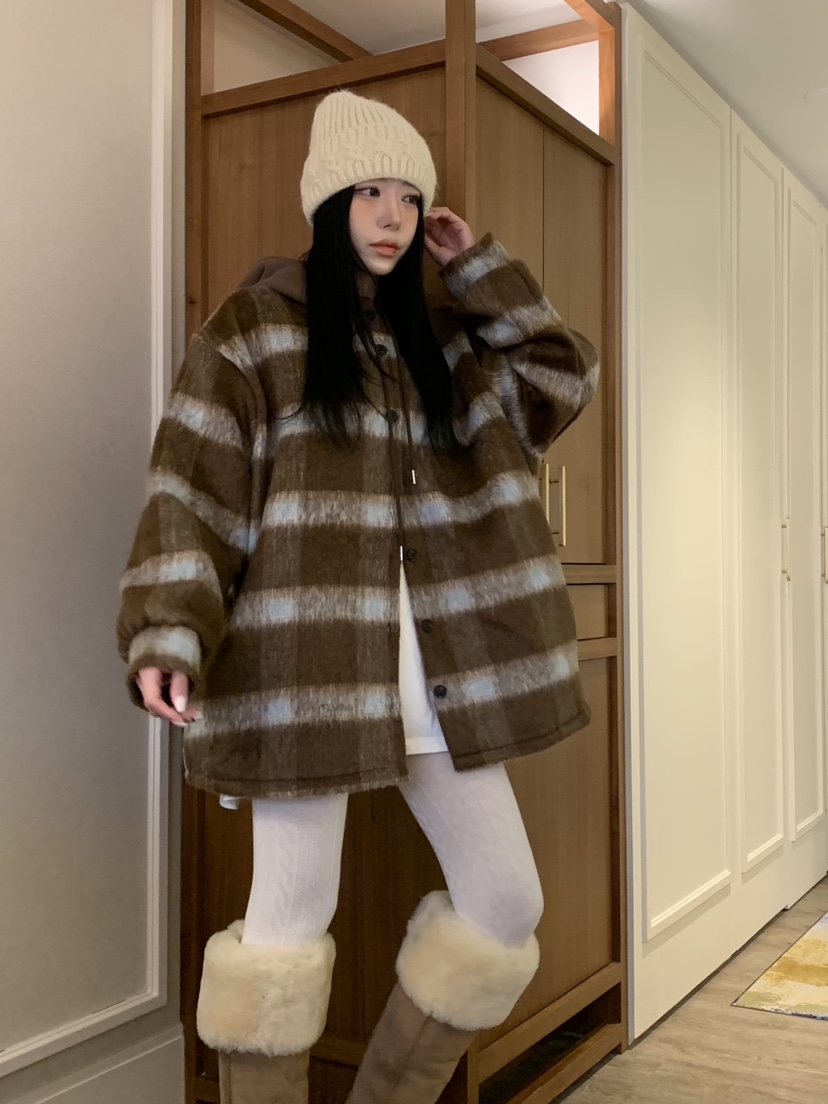 BADCALM東大門㊣直郵女裝新款時尚休閑25秋冬職業夾克羊毛格紋BADCALM夾克