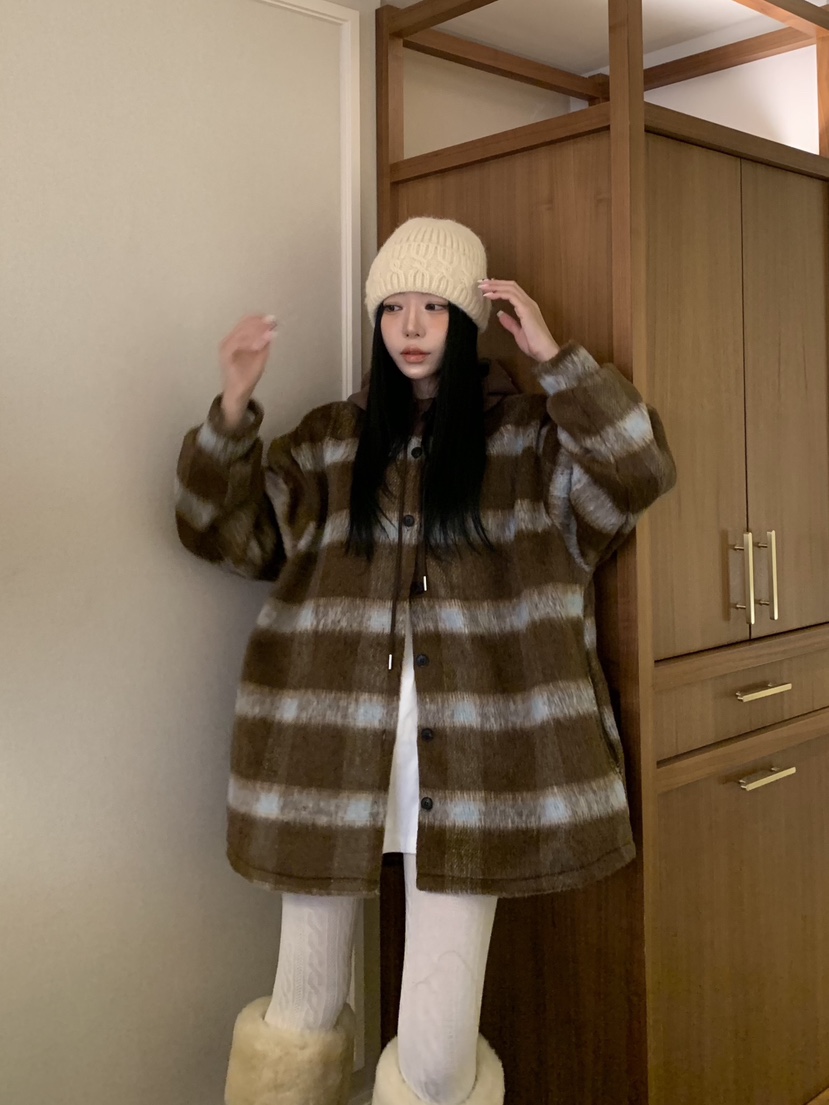 BADCALM東大門㊣直郵女裝新款時尚休閑25秋冬職業夾克羊毛格紋BADCALM夾克