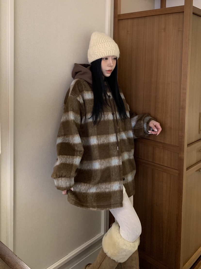 BADCALM東大門㊣直郵女裝新款時尚休閑25秋冬職業夾克羊毛格紋BADCALM夾克