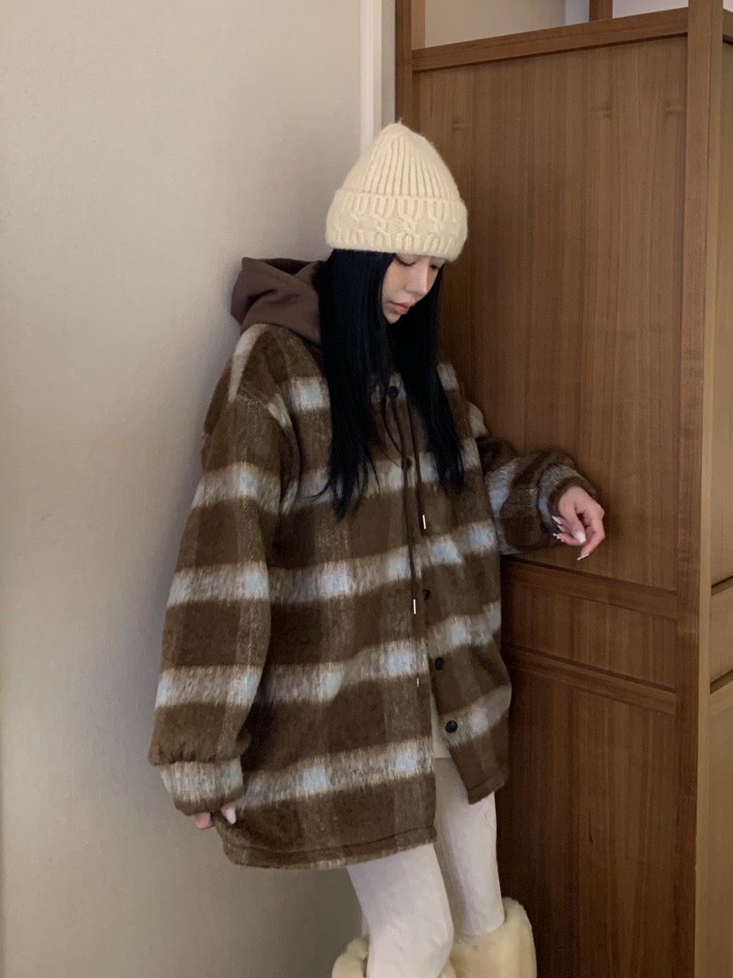 BADCALM東大門㊣直郵女裝新款時尚休閑25秋冬職業夾克羊毛格紋BADCALM夾克