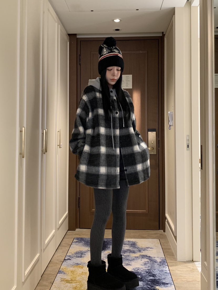 BADCALM東大門㊣直郵女裝新款時尚休閑25秋冬職業夾克羊毛格紋BADCALM夾克