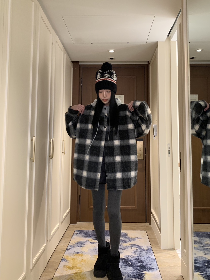 BADCALM東大門㊣直郵女裝新款時尚休閑25秋冬職業夾克羊毛格紋BADCALM夾克