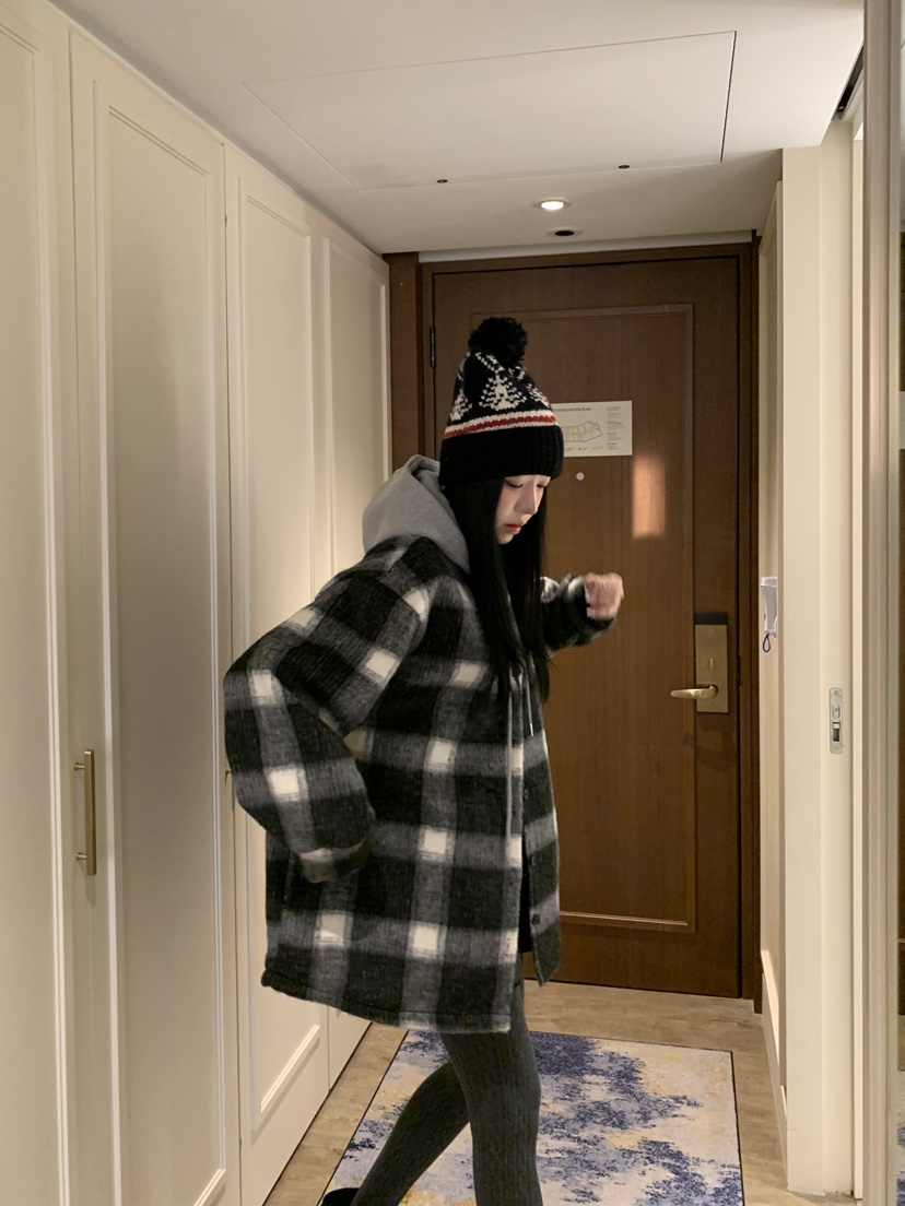 BADCALM東大門㊣直郵女裝新款時尚休閑25秋冬職業夾克羊毛格紋BADCALM夾克