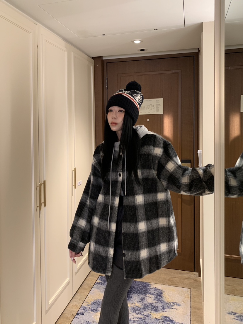 BADCALM東大門㊣直郵女裝新款時尚休閑25秋冬職業夾克羊毛格紋BADCALM夾克