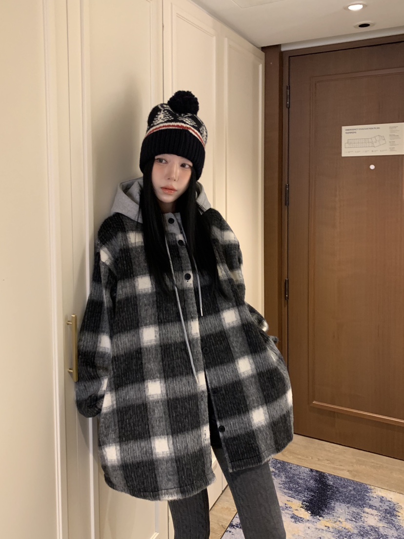 BADCALM東大門㊣直郵女裝新款時尚休閑25秋冬職業夾克羊毛格紋BADCALM夾克