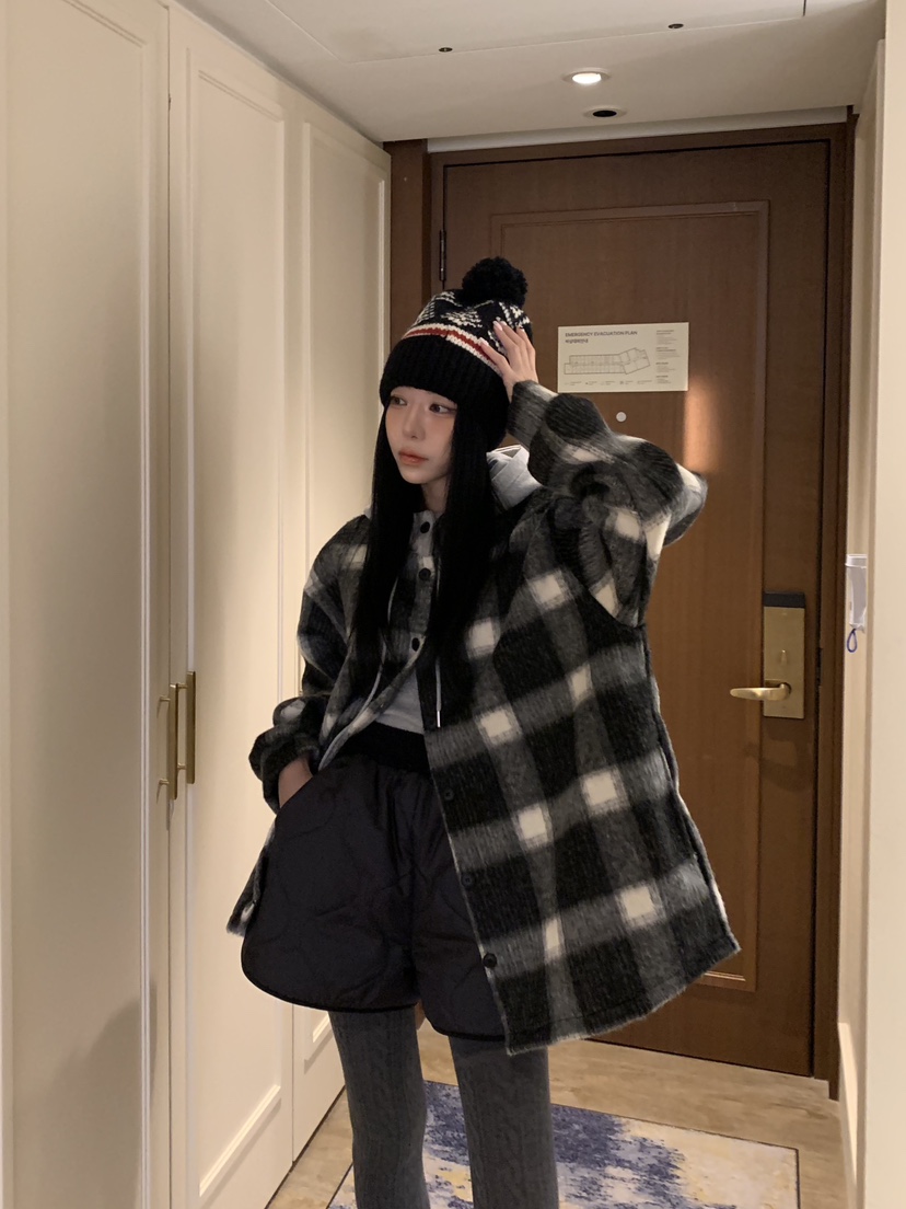 BADCALM東大門㊣直郵女裝新款時尚休閑25秋冬職業夾克羊毛格紋BADCALM夾克