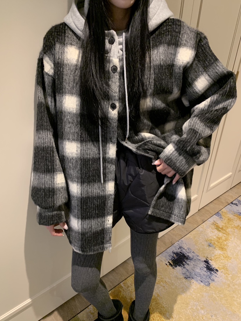 BADCALM東大門㊣直郵女裝新款時尚休閑25秋冬職業夾克羊毛格紋BADCALM夾克