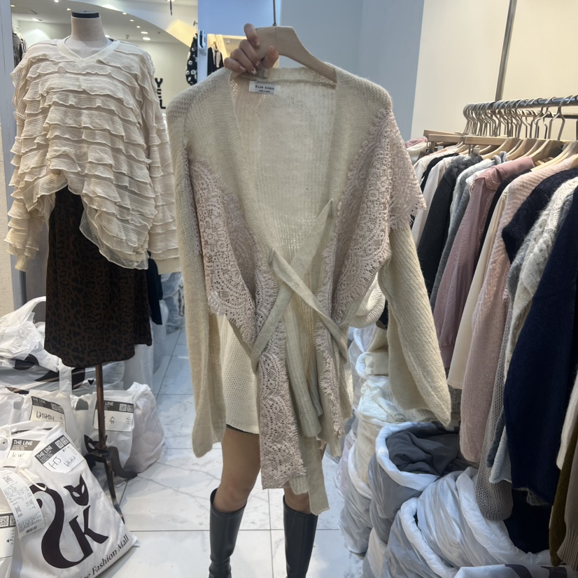 BLUE RIBBON東大門㊣代購女士新款職業人氣針織衫蕾絲開衫BLUE RIBBON針織衫圖色1