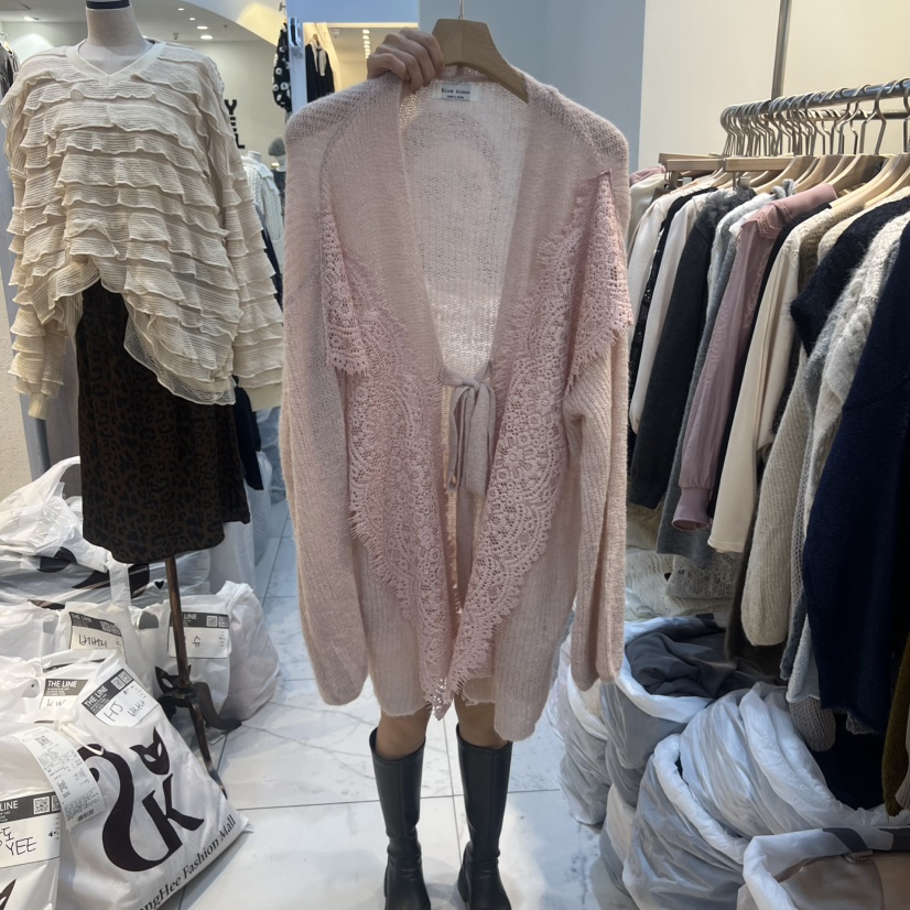 BLUE RIBBON東大門㊣代購女士新款職業人氣針織衫蕾絲開衫BLUE RIBBON針織衫圖色2