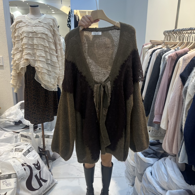 BLUE RIBBON東大門㊣代購女士新款職業人氣針織衫蕾絲開衫BLUE RIBBON針織衫圖色3