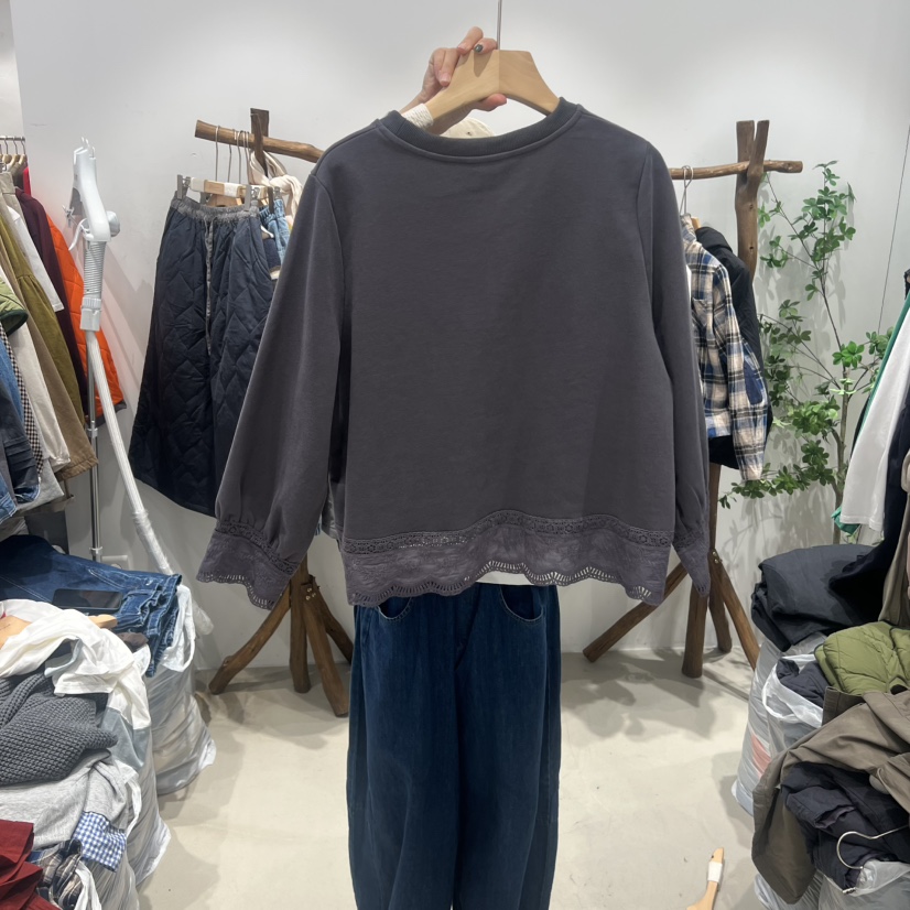 BLOOM東大門㊣實拍女裝新品推薦25秋冬熱賣休閑長袖T恤蕾絲BLOOM-S長袖T恤圖色1