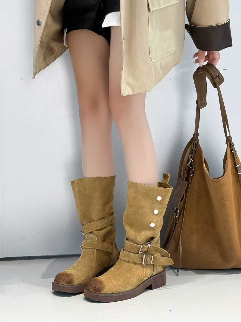 OPPA韓國直郵㊣女裝新品時尚職業休閑人氣25秋冬推薦靴子牛皮OPPA靴子圖色1