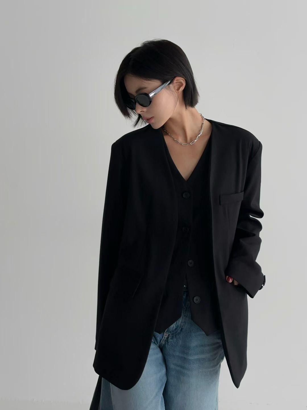 BLACK LADY韓國代購㊣女士新款職業25秋冬真品時尚熱賣夾克BLACK LADY夾克圖色1