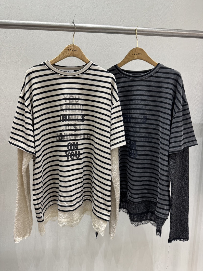 FRANC—L韓國直郵㊣女士新款真品時尚休閑長袖T恤假兩件條紋FRANC長袖T恤