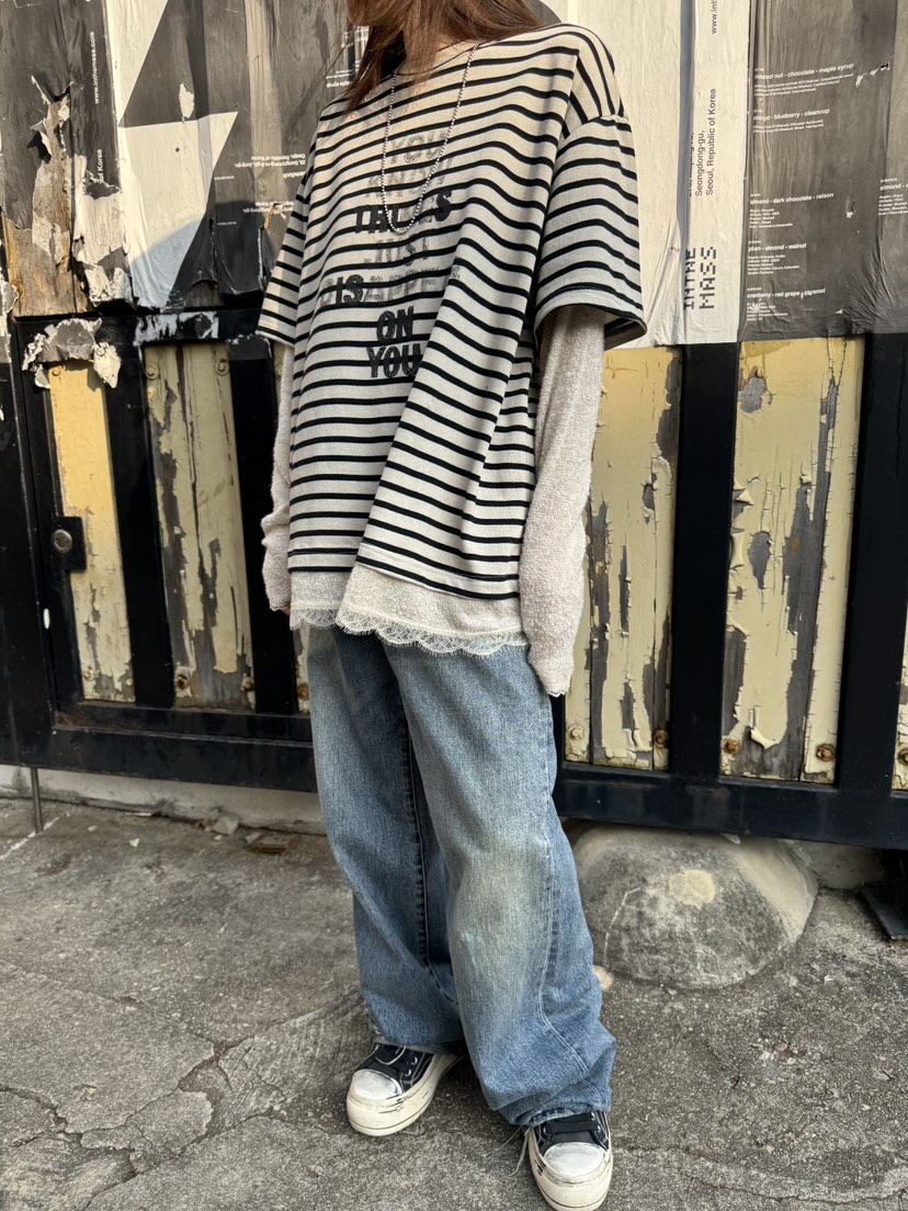 FRANC—L韓國直郵㊣女士新款真品時尚休閑長袖T恤假兩件條紋FRANC長袖T恤