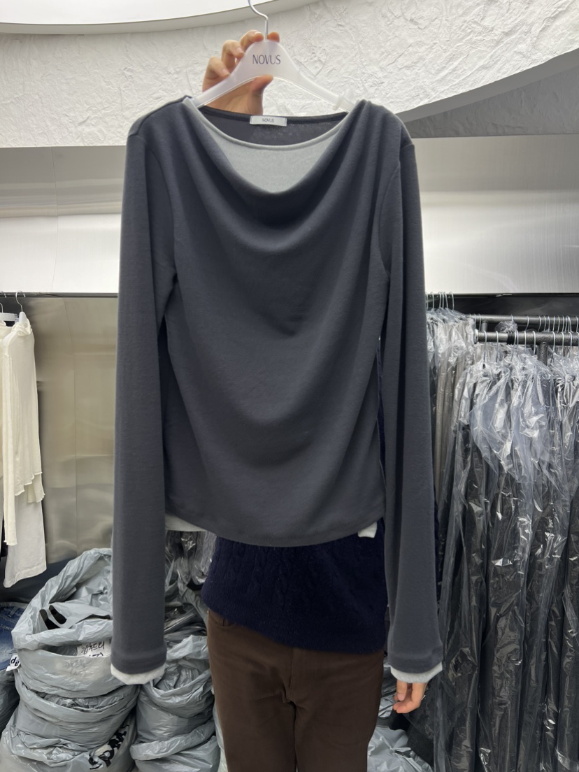 NOVUS韓國代購㊣女裝新品休閑熱賣時尚職業人氣推薦長袖T恤NOVUS長袖T恤圖色2