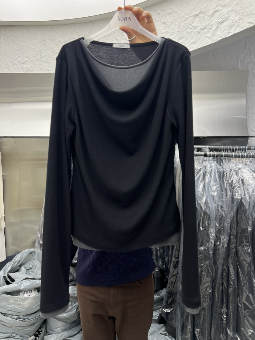NOVUS韓國代購㊣女裝新品休閑熱賣時尚職業人氣推薦長袖T恤NOVUS長袖T恤圖色3