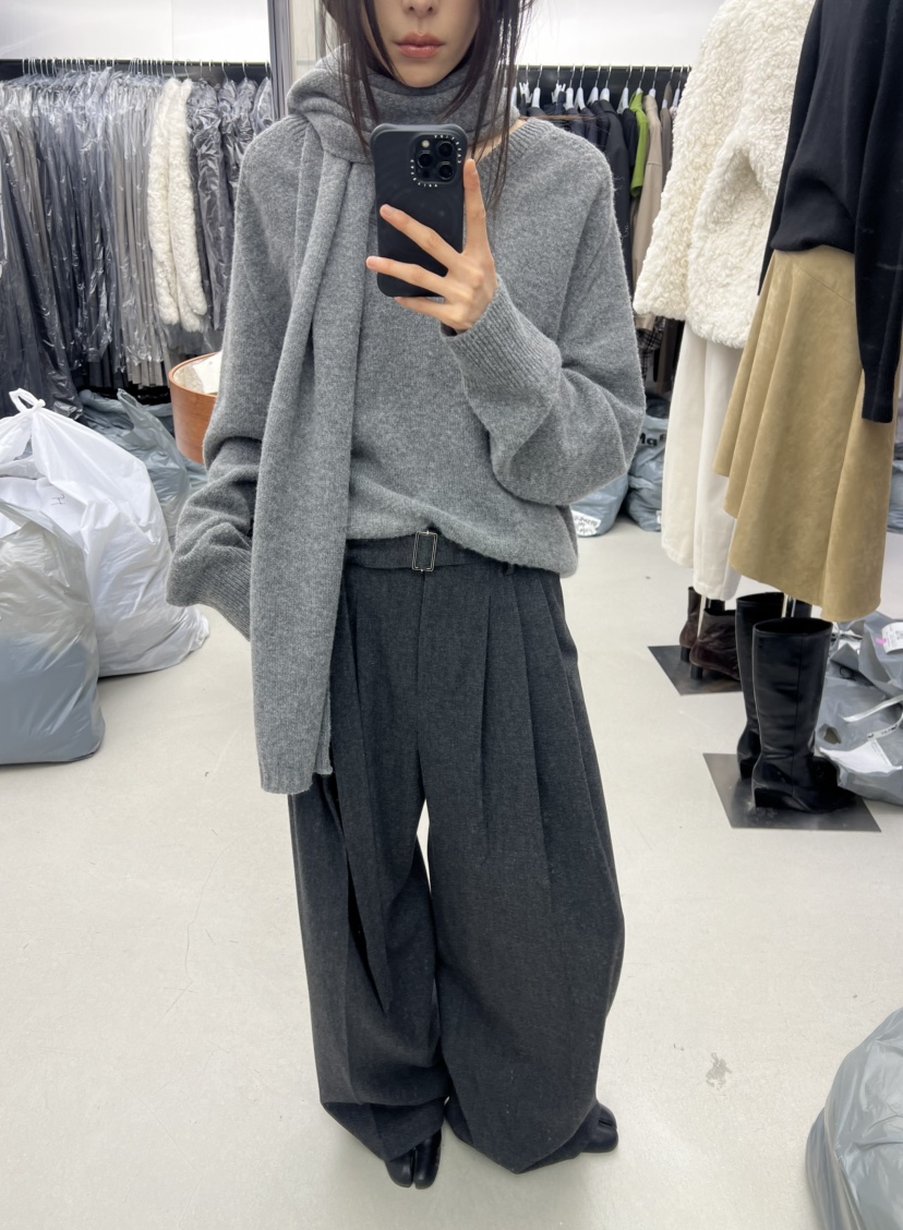 NOVUS東大門㊣代購女裝新品熱賣推薦25秋冬休閑褲含腰帶羊毛NOVUS休閑褲