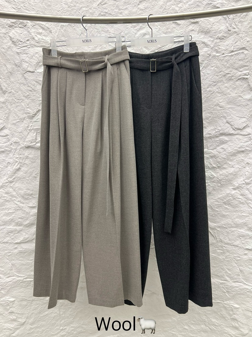 NOVUS東大門㊣代購女裝新品熱賣推薦25秋冬休閑褲含腰帶羊毛NOVUS休閑褲