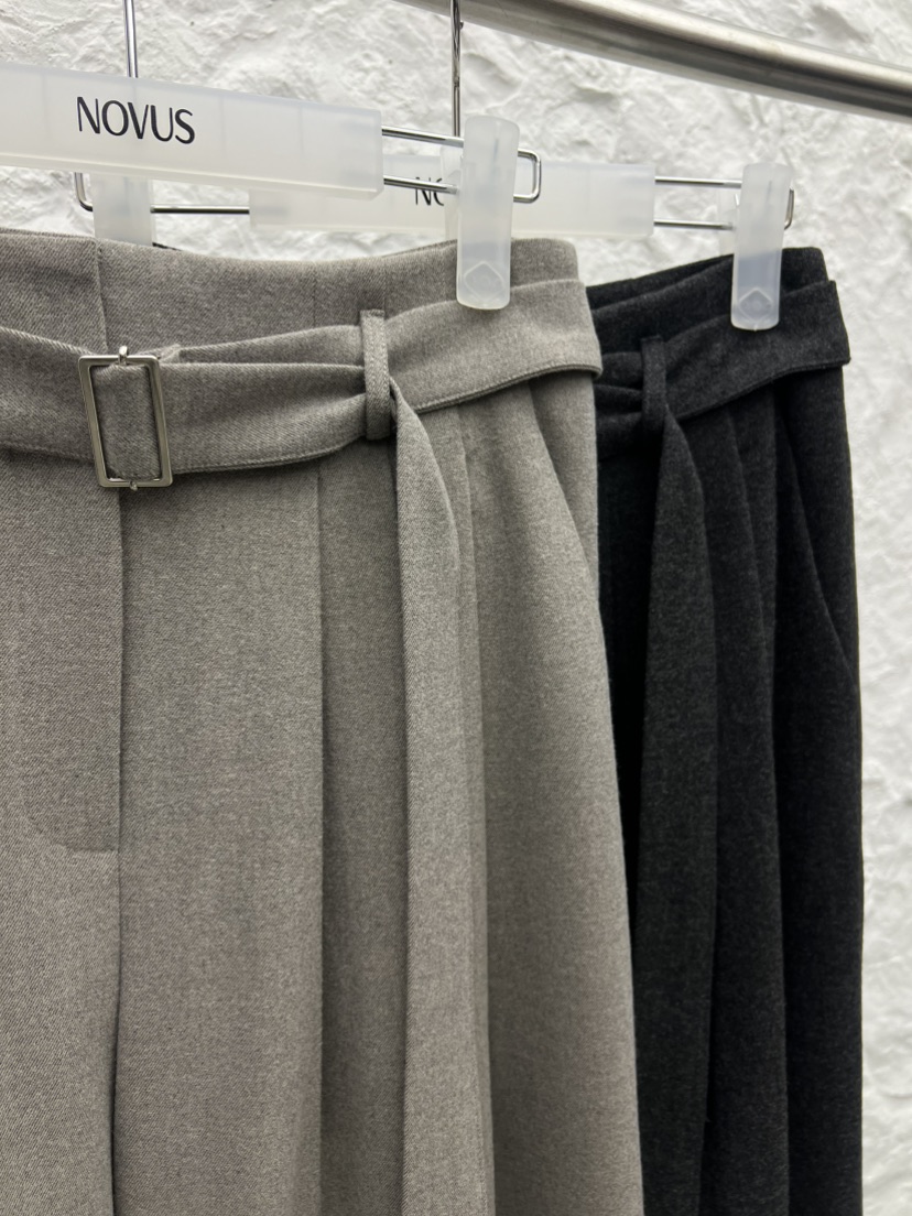 NOVUS東大門㊣代購女裝新品熱賣推薦25秋冬休閑褲含腰帶羊毛NOVUS休閑褲