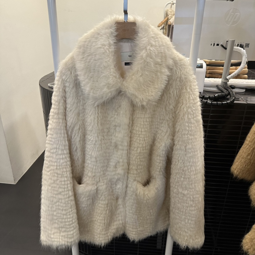 EGG東大門㊣代購女士新款推薦休閑時尚人氣職業25秋冬短款大衣EGG-訂貨周期長短款大衣圖色3奶油色