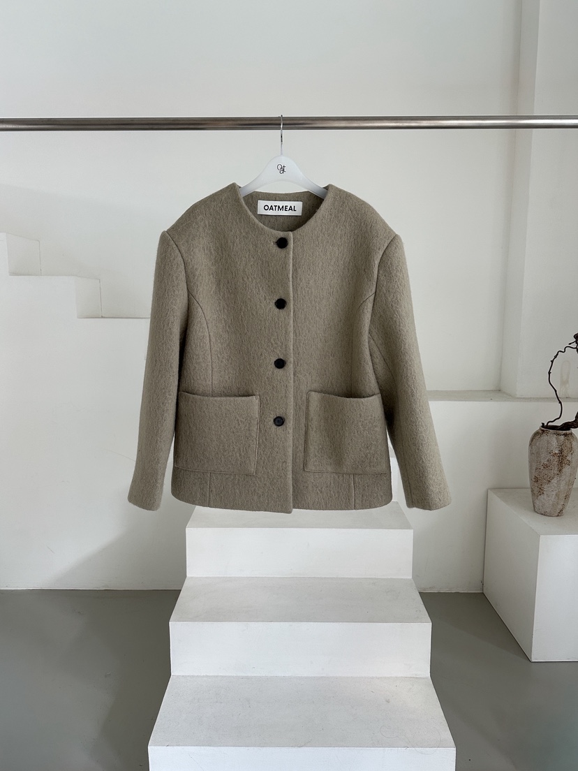 OATMEAL東大門㊣直郵女裝新款推薦人氣熱賣休閑短款大衣羊駝OATMEAL短款大衣圖色1