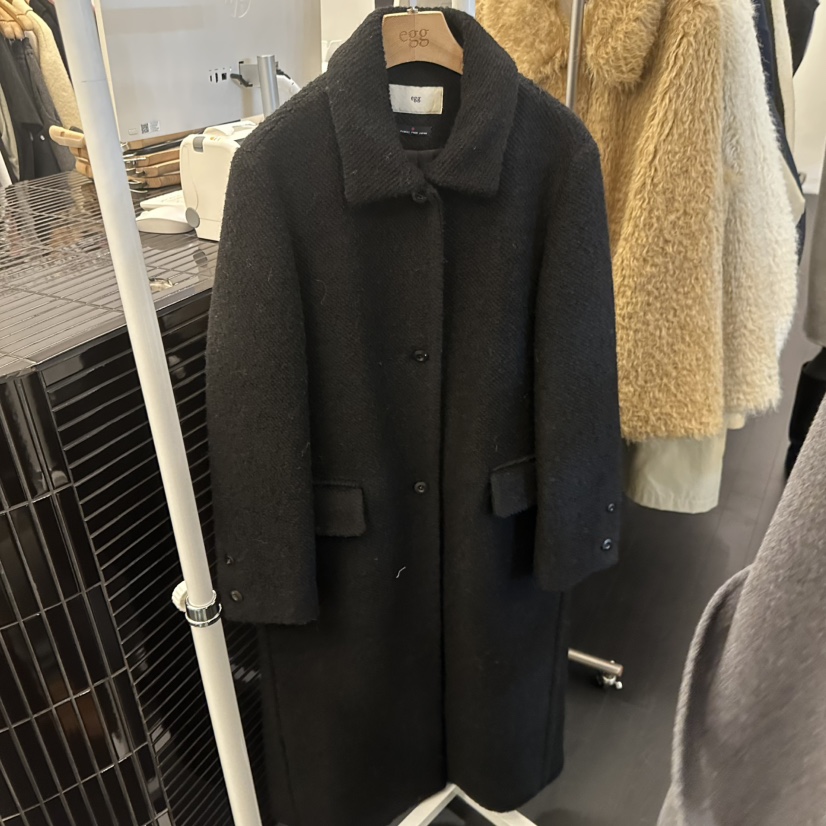 EGG韓國直郵㊣女士新品人氣推薦25秋冬時尚熱賣中長款大衣羊駝EGG-訂貨周期長中長款大衣圖色2黑色