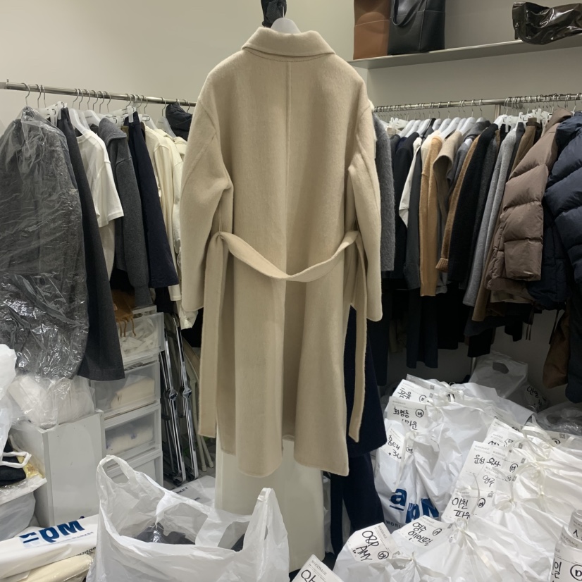 WOOD SAGE韓國代購㊣女裝新款人氣中長款大衣含腰帶馬海毛手工WOOD SAGE中長款大衣