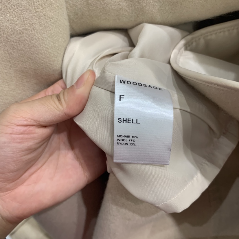 WOOD SAGE韓國代購㊣女裝新款人氣中長款大衣含腰帶馬海毛手工WOOD SAGE中長款大衣