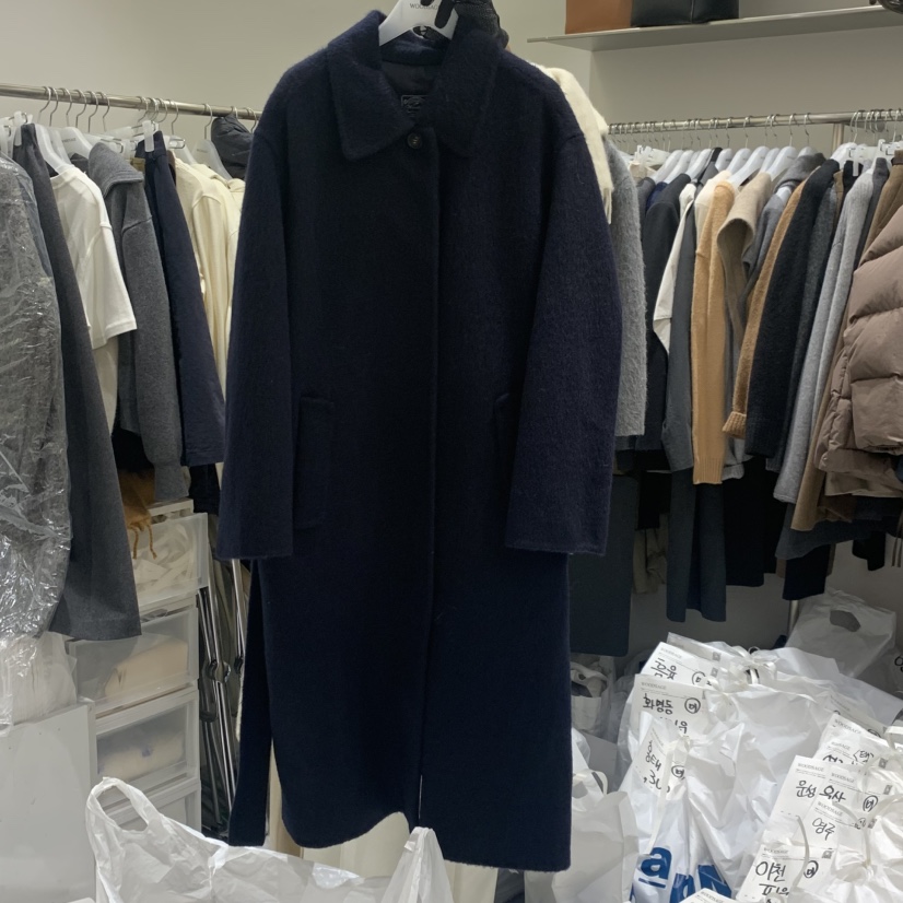 WOOD SAGE韓國代購㊣女裝新款人氣中長款大衣含腰帶馬海毛手工WOOD SAGE中長款大衣圖色2