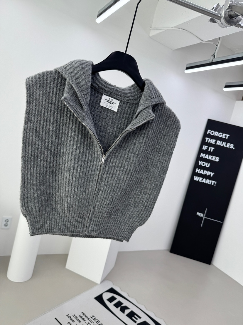 RED-A東大門㊣直郵女裝新款25秋冬人氣針織衫拉鏈保暖連帽RED-A針織衫圖色1