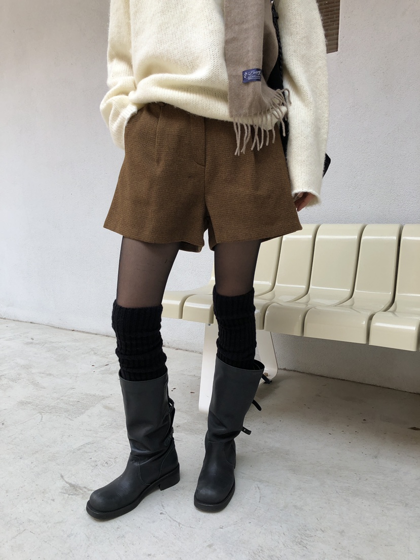 B_GARDER東大門㊣直郵女裝新品人氣熱賣時尚短褲華夫格羊毛B.GARDER短褲