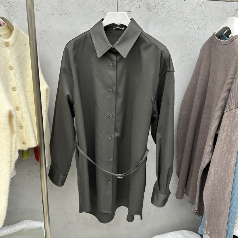 SIXTEEN東大門㊣實拍女士新款25秋冬人氣時尚襯衫蕾絲衫含腰繩SIXTEEN襯衫/蕾絲衫圖色2墨綠