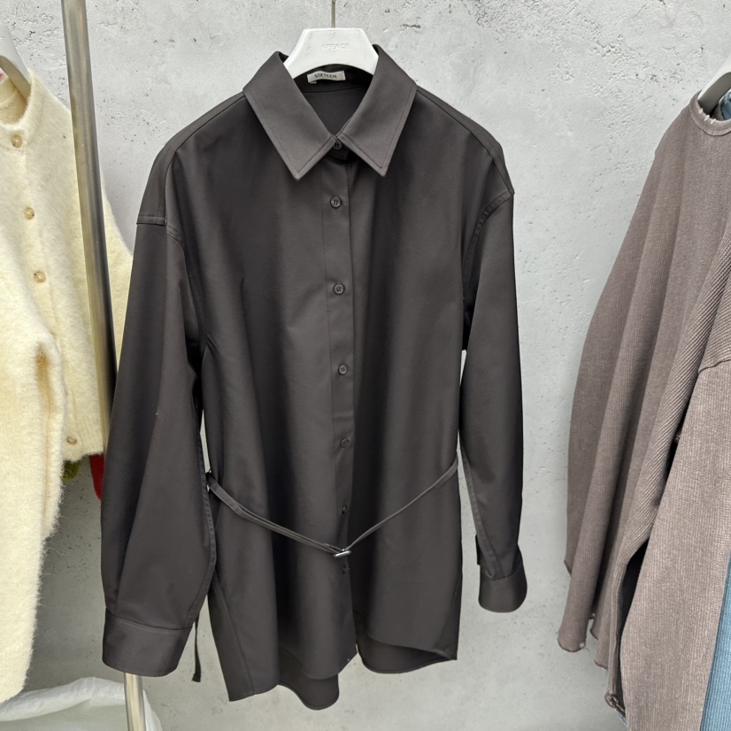 SIXTEEN東大門㊣實拍女士新款25秋冬人氣時尚襯衫蕾絲衫含腰繩SIXTEEN襯衫/蕾絲衫圖色3棕色